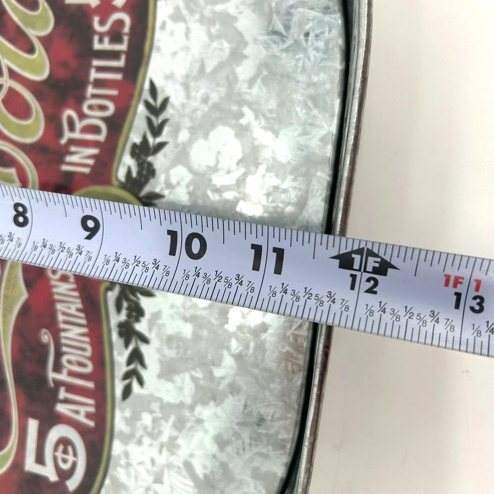 Coca-Cola Galvanized Metal Oval Serving Tray Red Logo Silver 15.5 Inch 66811
